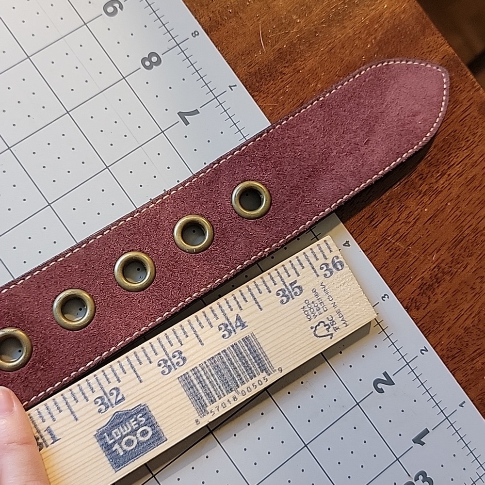 Coach Burgundy Suede Belt with Brass Buckle - Picture 8 of 11